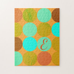 Turquoise Blauw Groen & Oranje Cirkels Monogram Legpuzzel