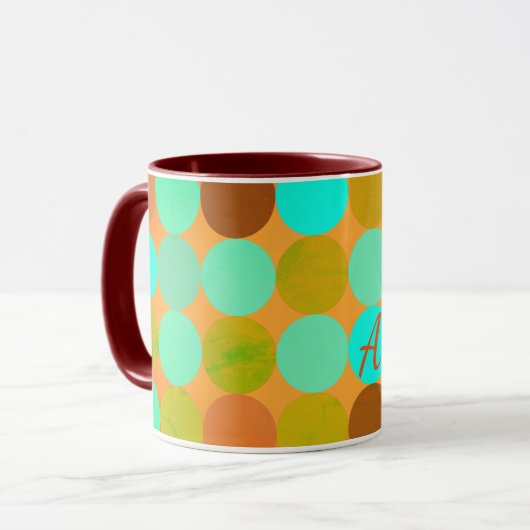 Turquoise Blauw Groen & Oranje Cirkels Monogram Mok (Voorkant links)