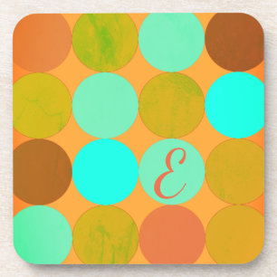 Turquoise Blauw Groen & Oranje Cirkels Monogram Onderzetter