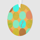 Turquoise Blauw Groen & Oranje Cirkels Monogram Ornament (voorkant)