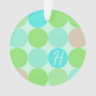 Turquoise Blauw Groen & Oranje Cirkels Monogram Ornament