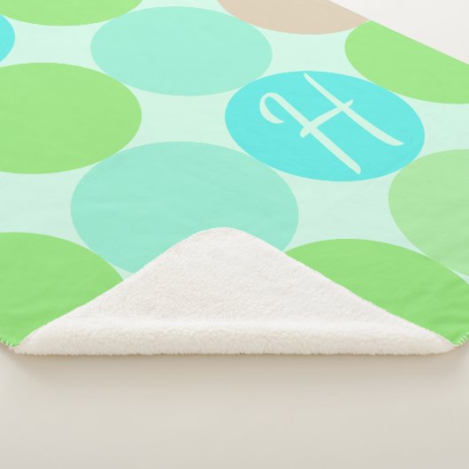 Turquoise Blauw Groen & Oranje Cirkels Monogram Sherpa Deken (3/4)