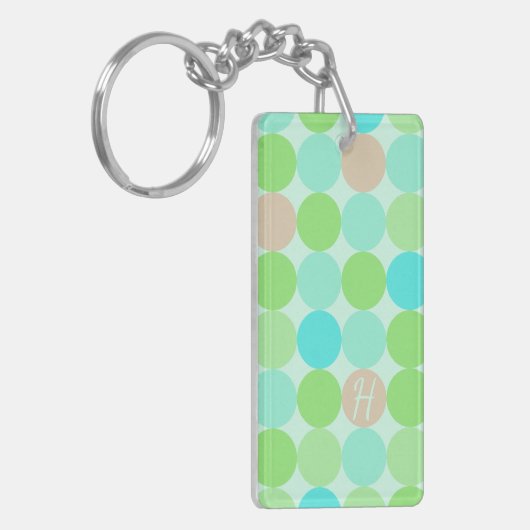 Turquoise Blauw Groen & Oranje Cirkels Monogram Sleutelhanger (Voorkant Links)