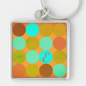 Turquoise Blauw Groen & Oranje Cirkels Monogram Sleutelhanger (Voorkant)