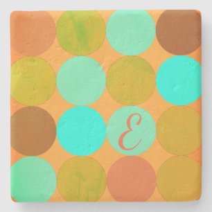 Turquoise Blauw Groen & Oranje Cirkels Monogram Stenen Onderzetter