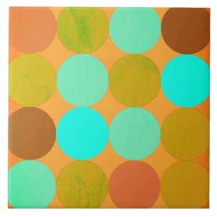 Turquoise Blauw Groen & Oranje Cirkels Tegeltje