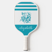  turquoise blauw kuststrand octopus name pickleball paddle (Achterkant)