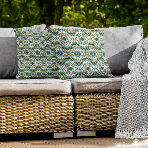 Turquoise Blauw Limegroen Taupe Bruin Ivoor Tribal Buitenkussen