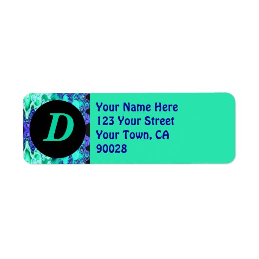 Turquoise Blauw Monogram Etiket (Voorkant)