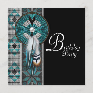 Turquoise Blauw Native American Verjaardagsfeest Kaart