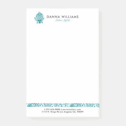 Turquoise-blauw Paisley accent Post-it® Notes (Voorkant)