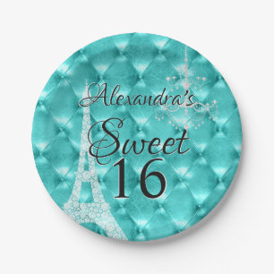 Turquoise Blauw Paris Sweet Zestien Verjaardagsfee Papieren Bordje