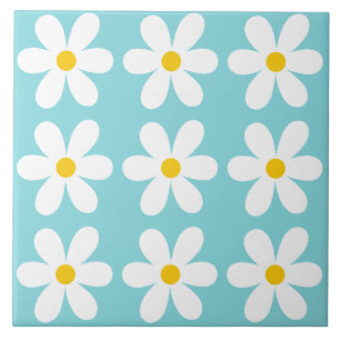 Turquoise blauw Retro Daisy Bloemen Patroon Tegeltje