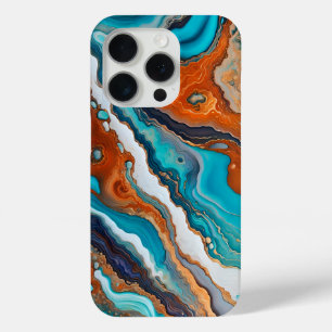 Turquoise blauw, roest en goudverf abstract iPhone 15 pro case