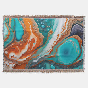 Turquoise blauw, roest en goudverf abstract deken