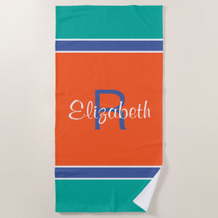 Turquoise Blauw Rood Op Maat Gemaakte Monogram Naa Strandlaken