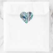 Turquoise Blauw & Teal Modern Botanische Waterverf Hart Sticker (Tas)