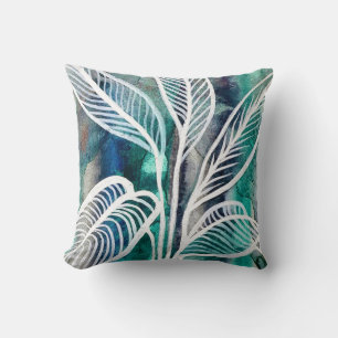 Turquoise Blauw & Teal Modern Botanische Waterverf Kussen
