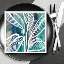 Turquoise Blauw & Teal Modern Botanische Waterverf