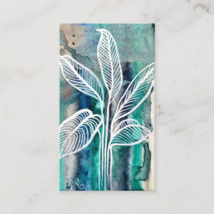 Turquoise Blauw & Teal Modern Botanische Waterverf Visitekaartje