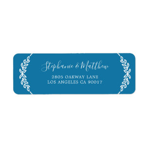 Turquoise Blauw Wit Blad Bladblad Elegant Bruiloft Etiket