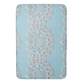 Turquoise Blauw Wit Kant Hart Bruiloft Bruids Badmat (Voorkant Verticaal)