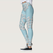 Turquoise Blauw Wit Kant Hart Bruiloft Bruids Leggings (Links)