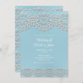 Turquoise Blauw Wit Kant Hart Bruiloft Kaart (Voorkant / Achterkant)