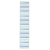 Turquoise Blauw Wit Waterverf Stripes Medium Tafelloper (Voorkant)
