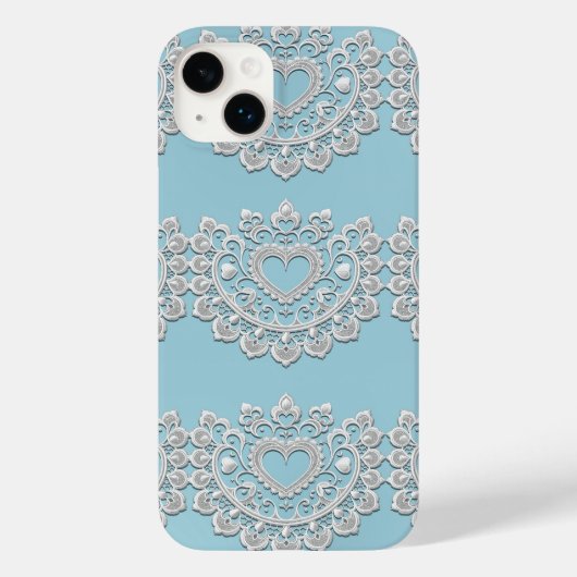 Turquoise Blauw Witte Kant Hart Trouw Bruids- Case-Mate iPhone Case (Achterkant)