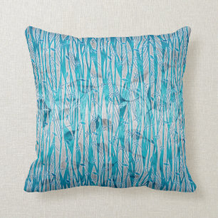 Turquoise Blauw Zilver Grijs Abstract Bloem Kussen