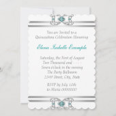 Turquoise Blauw Zilver Quinceanera Kaart (Achterkant)