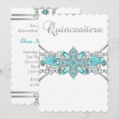 Turquoise Blauw Zilver Quinceanera Kaart (Voorkant / Achterkant)