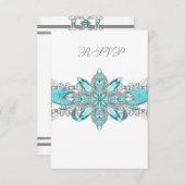 Turquoise Blauw Zilver Quinceanera RSVP (Voorkant / Achterkant)
