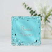 Turquoise Blauw Zwart Witte Vlinder Bruidsdouche Kaart (Staand voorkant)