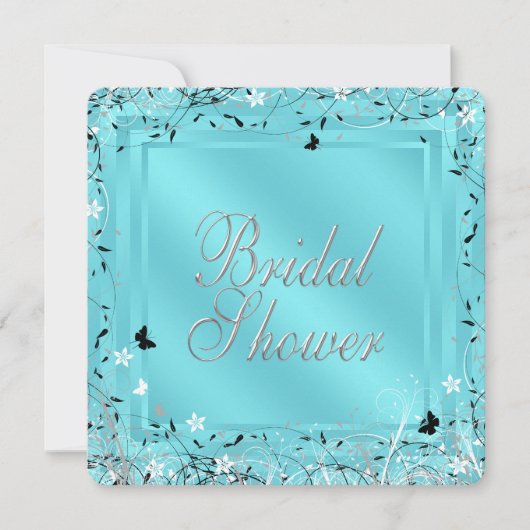 Turquoise Blauw Zwart Witte Vlinder Bruidsdouche Kaart (Voorkant)
