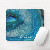 Turquoise Blauwe Agaat Geode Monogram  Naam Muismat (Met muis)