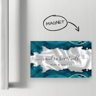 Turquoise Blauwe Agate Zilveren Glitter Luxe Magnetisch Visitekaartje