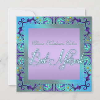 Turquoise Blauwe Bat Mitzvah Uitnodigingen