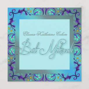 Turquoise Blauwe Bat Mitzvah Uitnodigingen