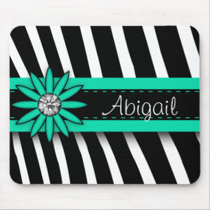 Turquoise Blauwe Bloem Met Zebra Patroon Muismat