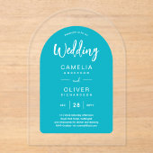 Turquoise Blauwe Boog Acryl Trouw Uitnodigingen Mo Acryl Uitnodigingen (Voorkant)