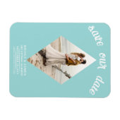 Turquoise Blauwe Diamant Foto Bruiloft Save the Da Magneet (Horizontaal)