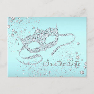 Turquoise Blauwe Diamanten Maskerade Feest Save Th Aankondigingskaart