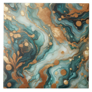 Turquoise Blauwe en Gouden Alcohol Inkttegels Tegeltje