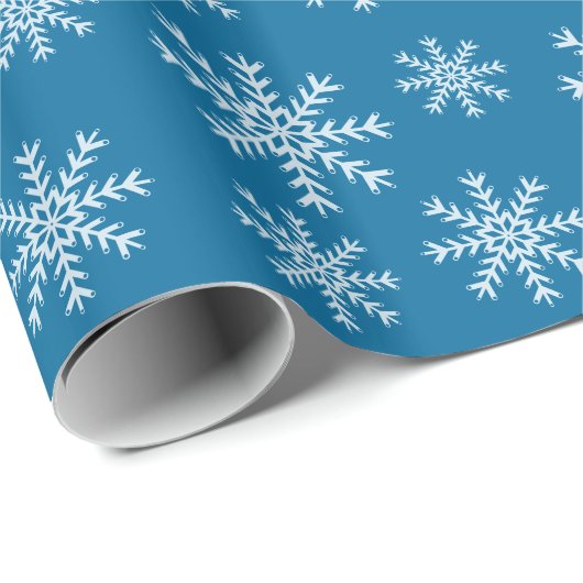 Turquoise blauwe en witte sneeuwvlokken cadeaupapier (Rol Hoek)
