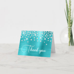 Turquoise Blauwe Folie Diamant Confetti 50ste Verj Bedankkaart