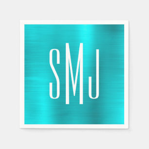 Turquoise Blauwe Folie Drielettermonogram Servet