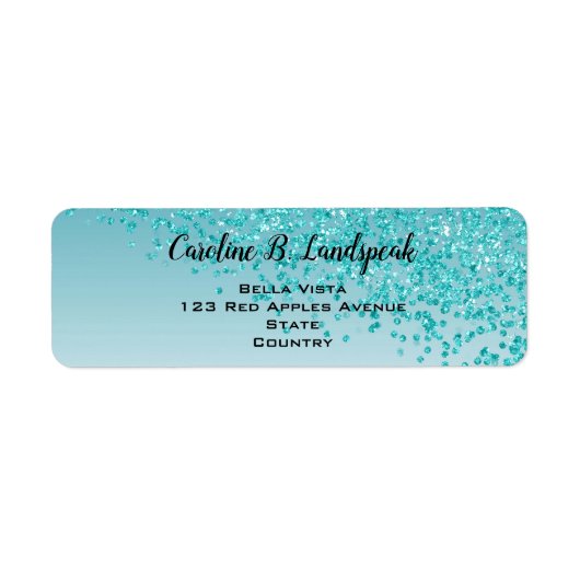 Turquoise Blauwe Glitter Moderne Verlopende Retour Etiket (Voorkant)