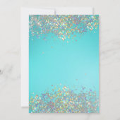 Turquoise blauwe glitters 12e uitnodiging (Achterkant)